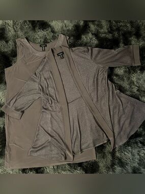 R&M Richards Taupe Metallic Two-Piece Dress Set